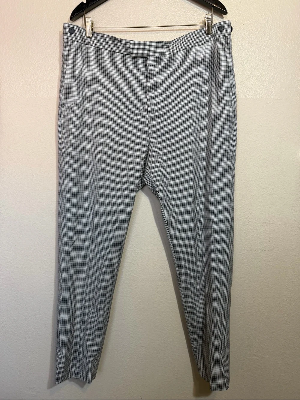 H&M Men's Check Dress Pants Slim Fit Side Tabs Gingham Gray/Black Size US 40R